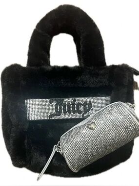 Juicy Couture Mini Faux Fur Tote Bag & Silver Barrel